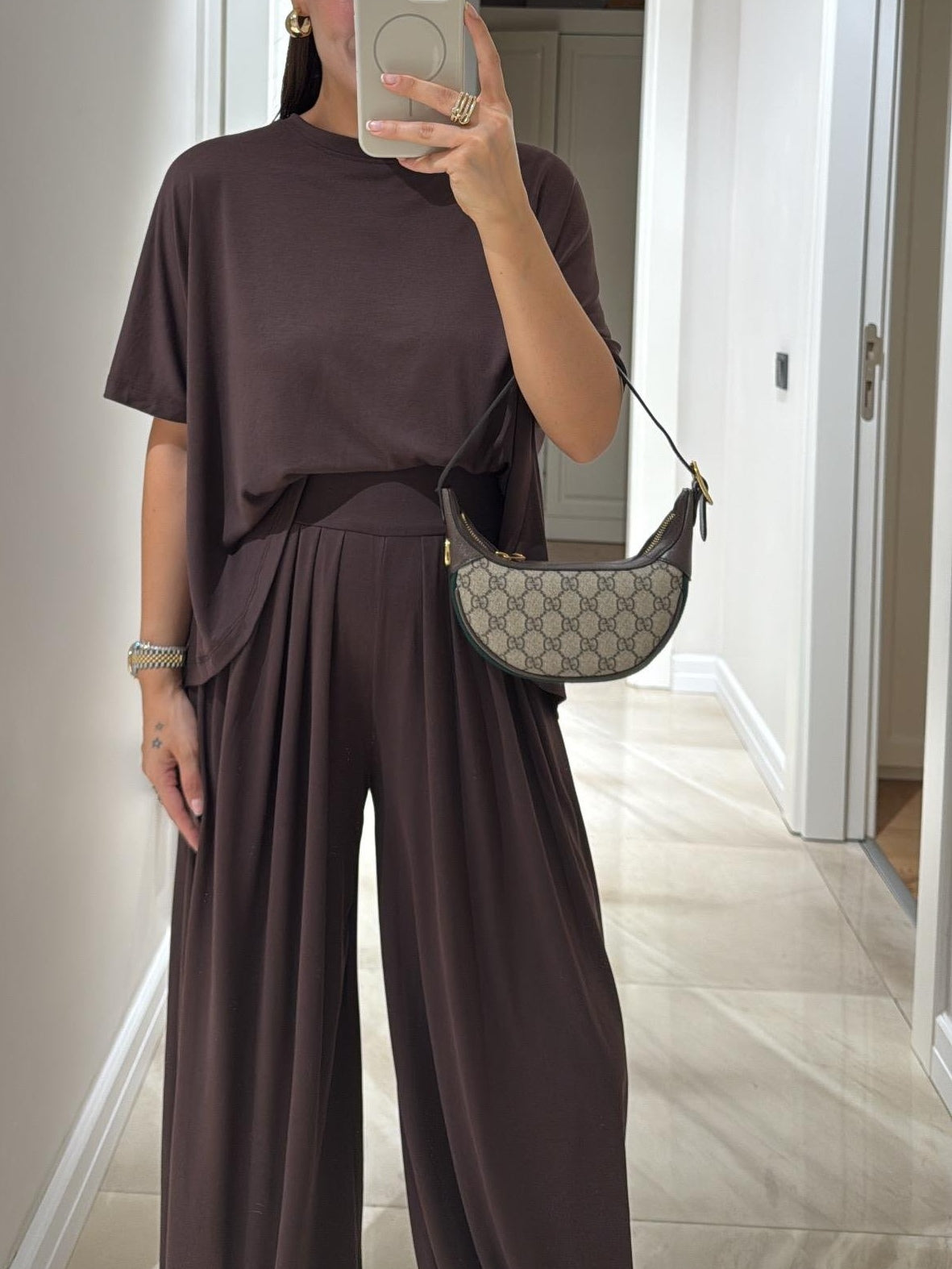 Olivia - Light Grey Casual Top and Wide-leg Pants Set