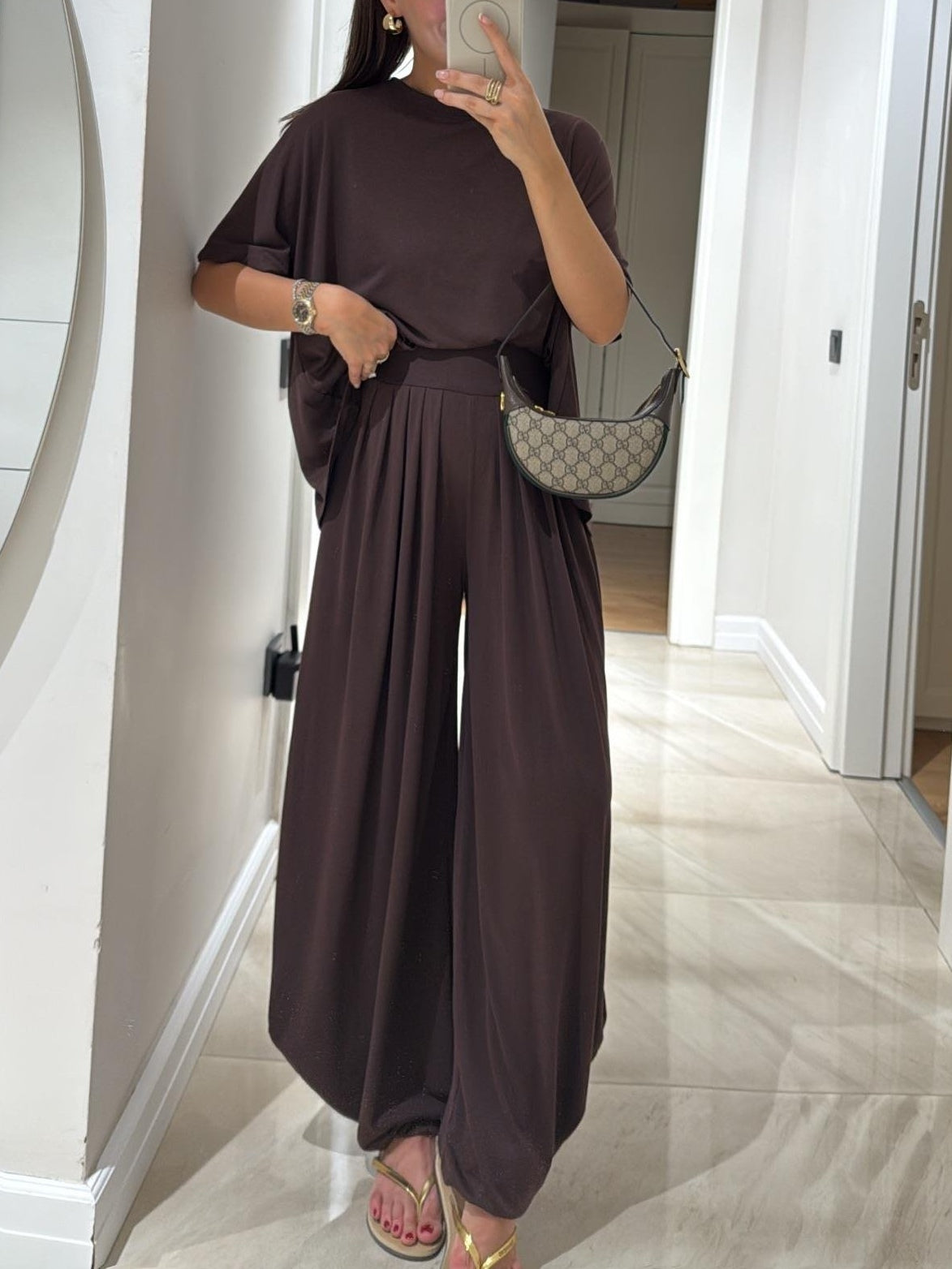 Olivia - Light Grey Casual Top and Wide-leg Pants Set