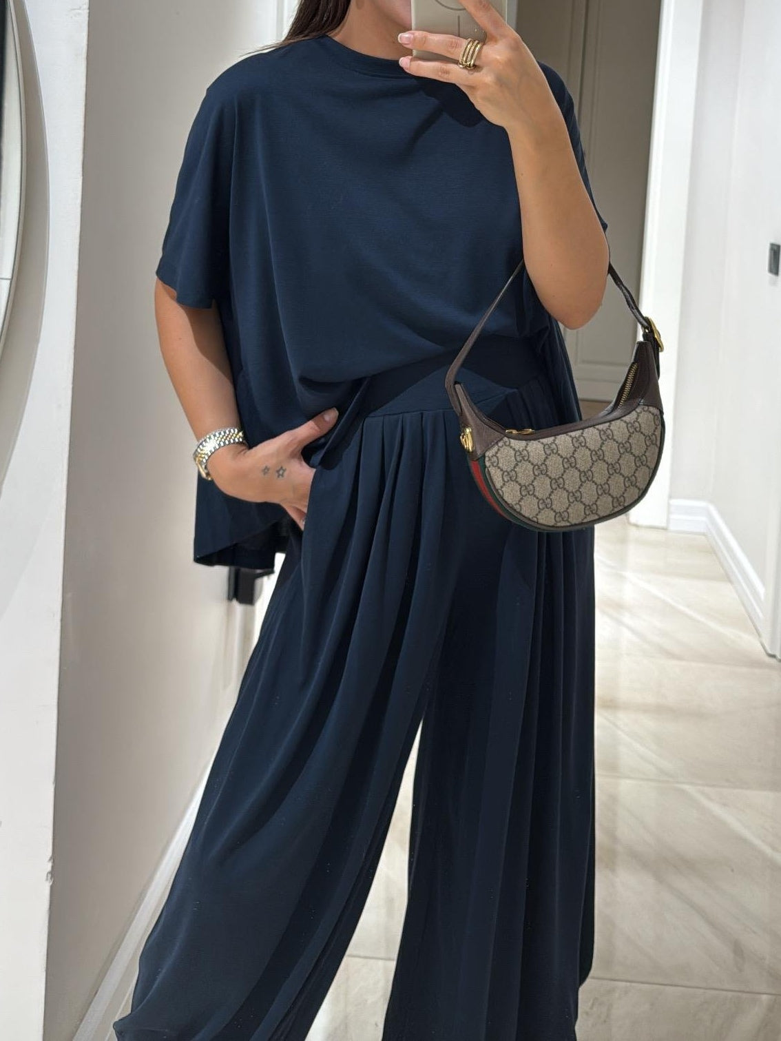Olivia - Light Grey Casual Top and Wide-leg Pants Set