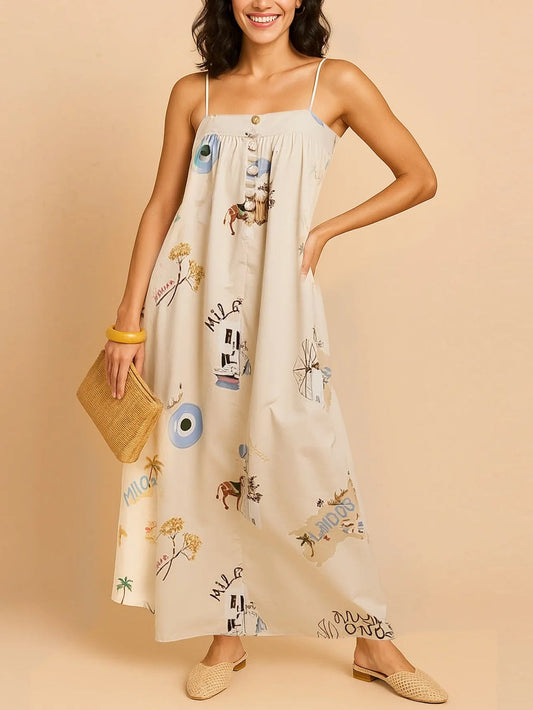 Strapless Square Neck Printed Maxi Dress