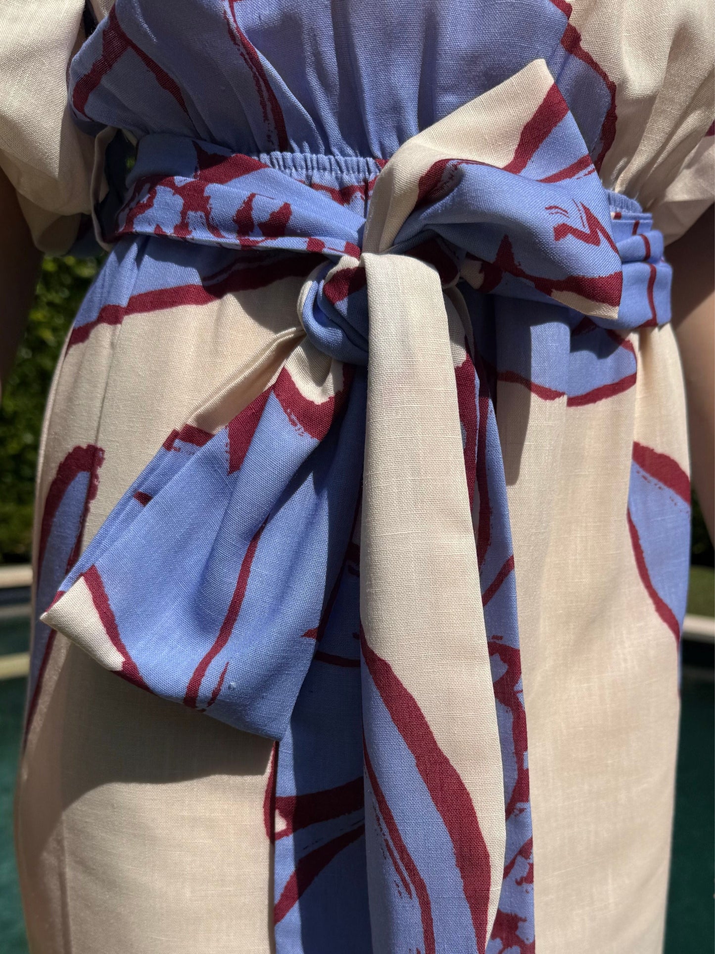 Botanical Print Off-The-Shoulder Tie-Waist Maxi Dress