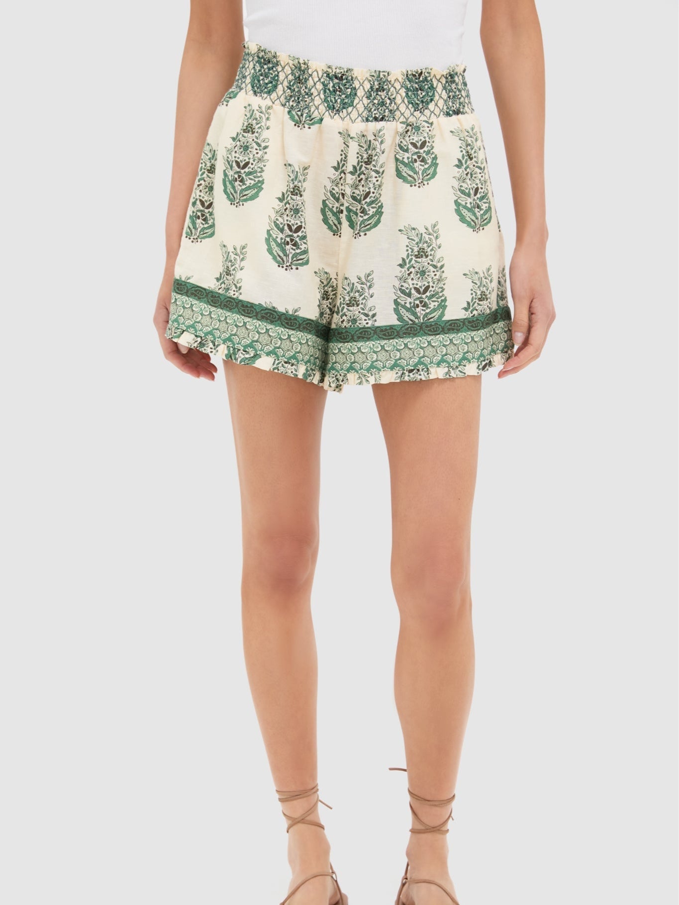 Botanical Print Off-the-shoulder Top and Shorts Set