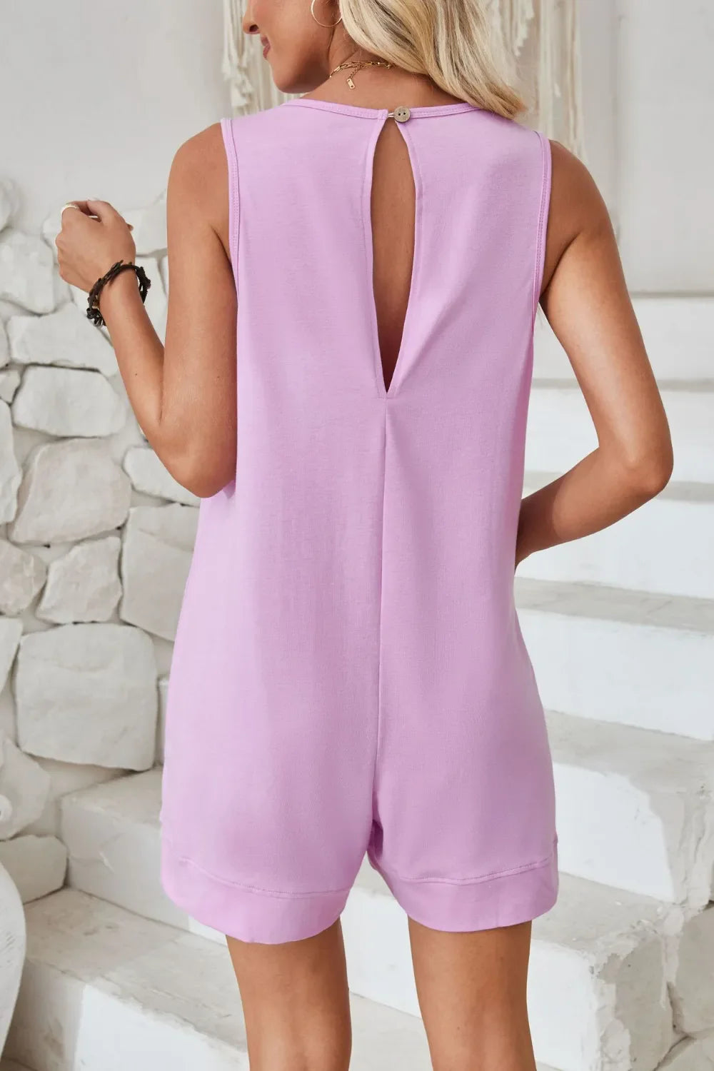Sleeveless Romper - Round Neck