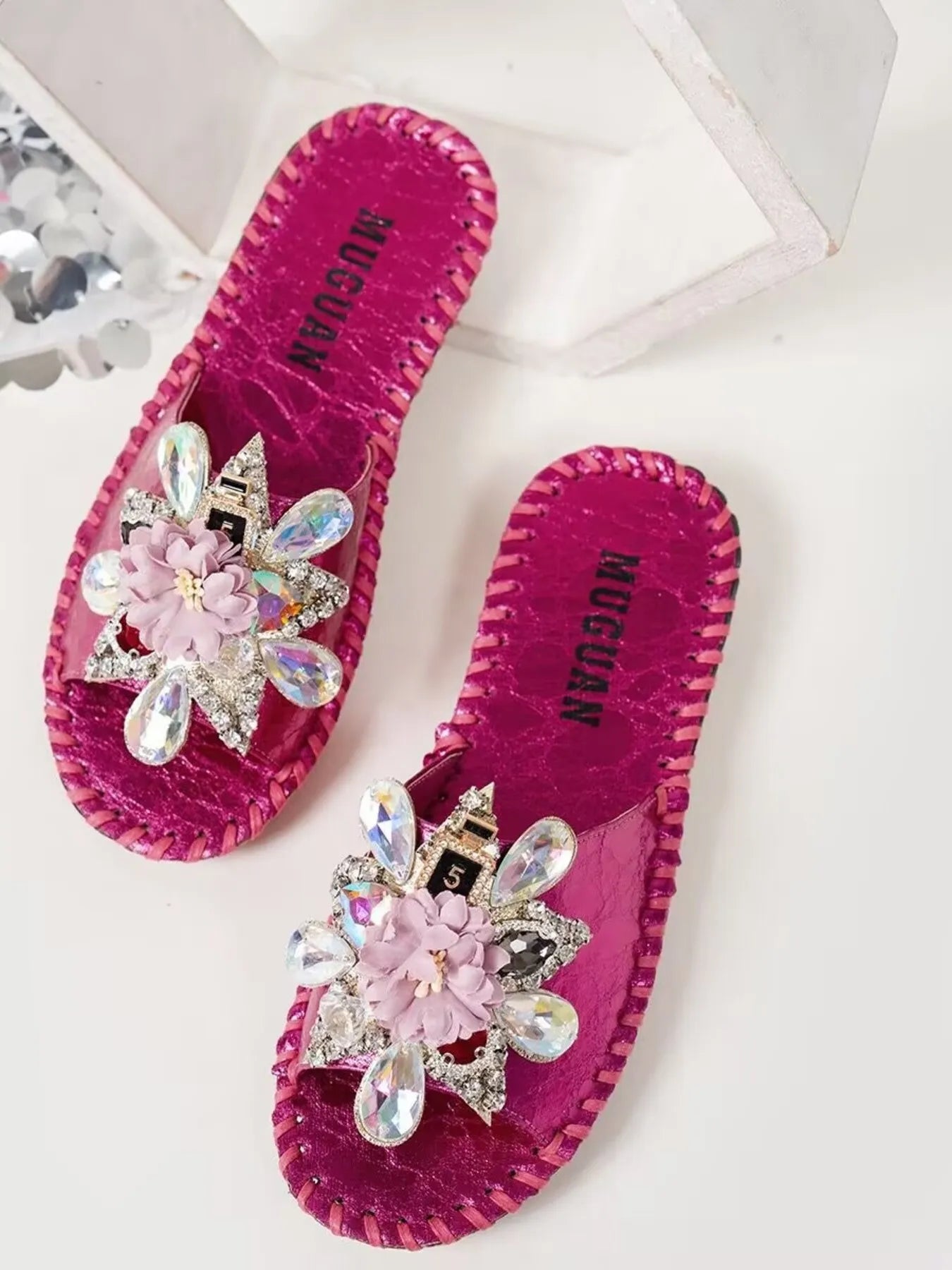 Floral Embellished Slide Sandals