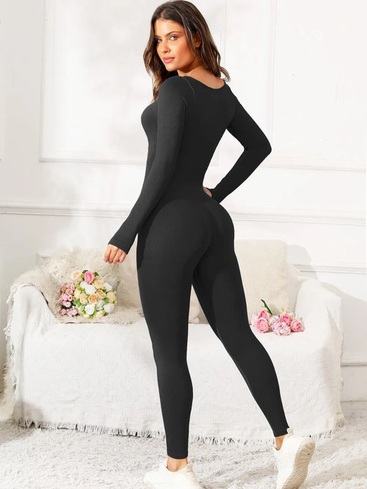 Long Sleeve Jumpsuit – Scoop Neck, Activewear Essential