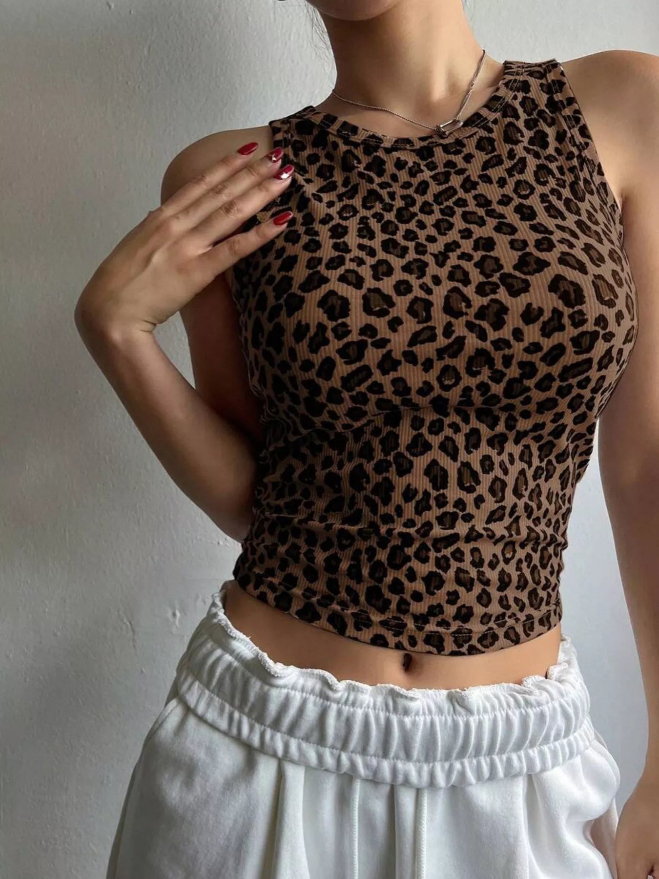 Leopard Ribbed Knit Tank