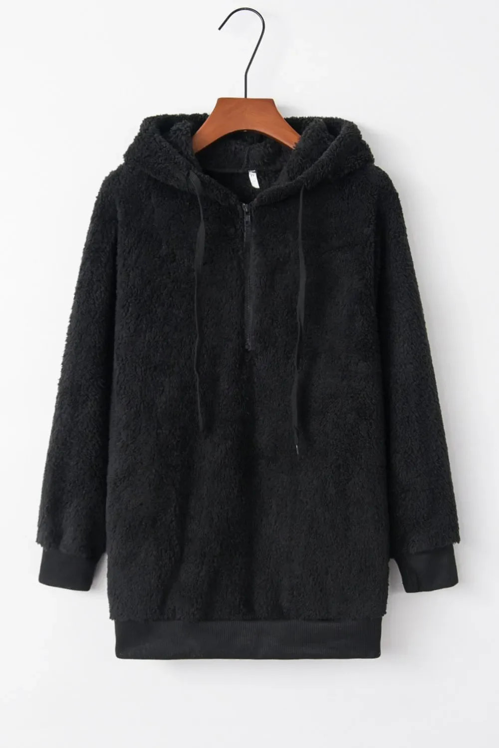 Cozy Quarter-Zip Teddy Hoodie – Full Size, Plush & Playful with Drawstring Style