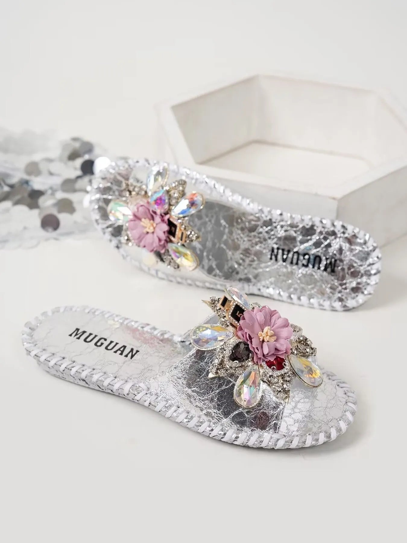 Floral Embellished Slide Sandals