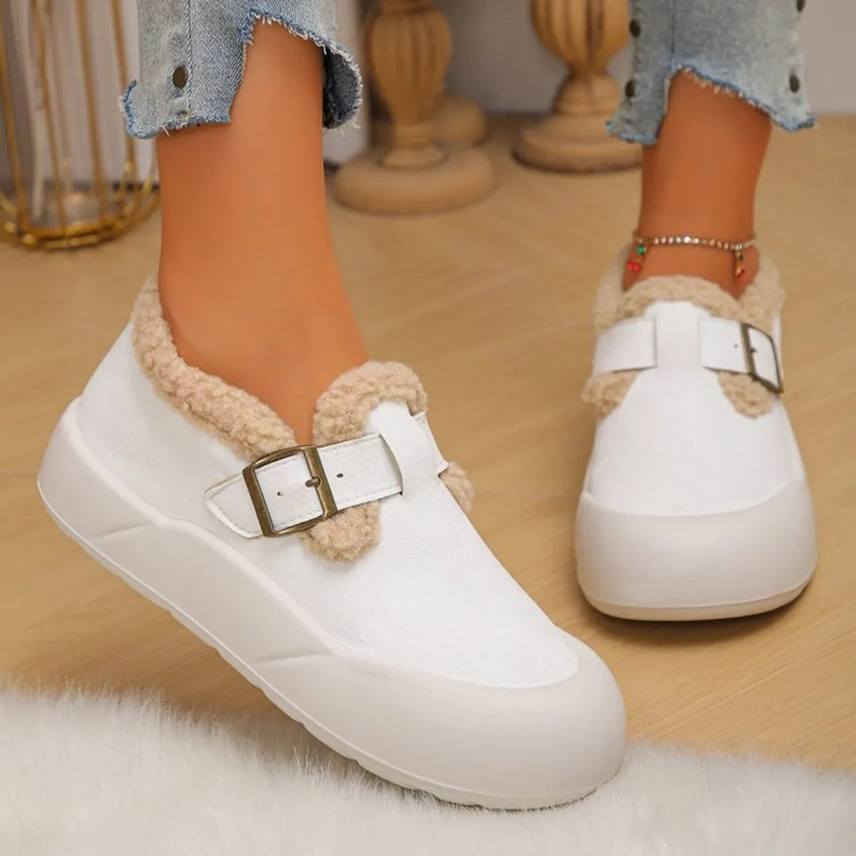 Women’s Round Toe Platform Slip-On Shoes – Comfortable Casual Elevated Loafers