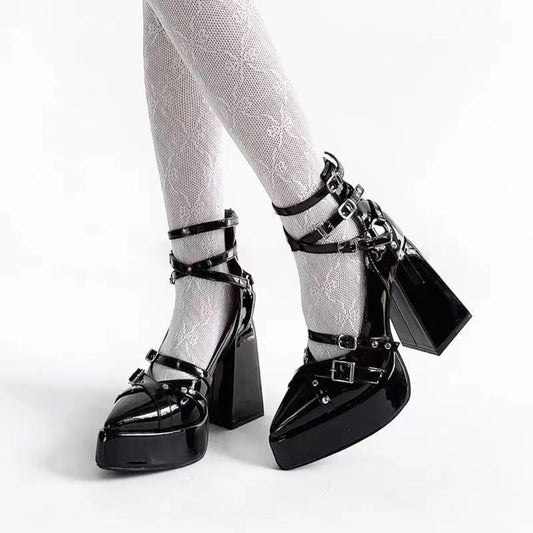 Gothic Platform Pumps with Multiple Buckle Straps
