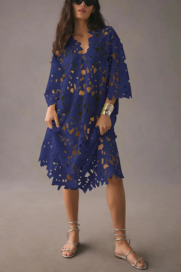 Nina - Floral Eyelet Lace Midi Dress