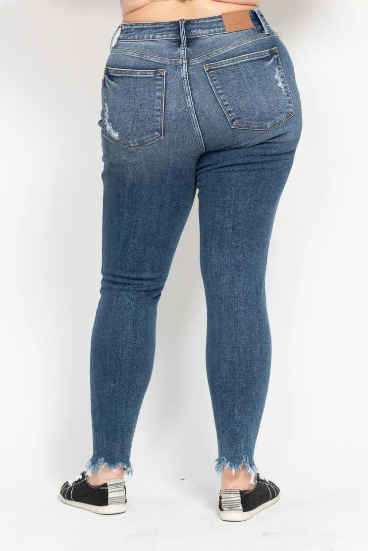 Shark Bite Hem High Waist Skinny Jeans