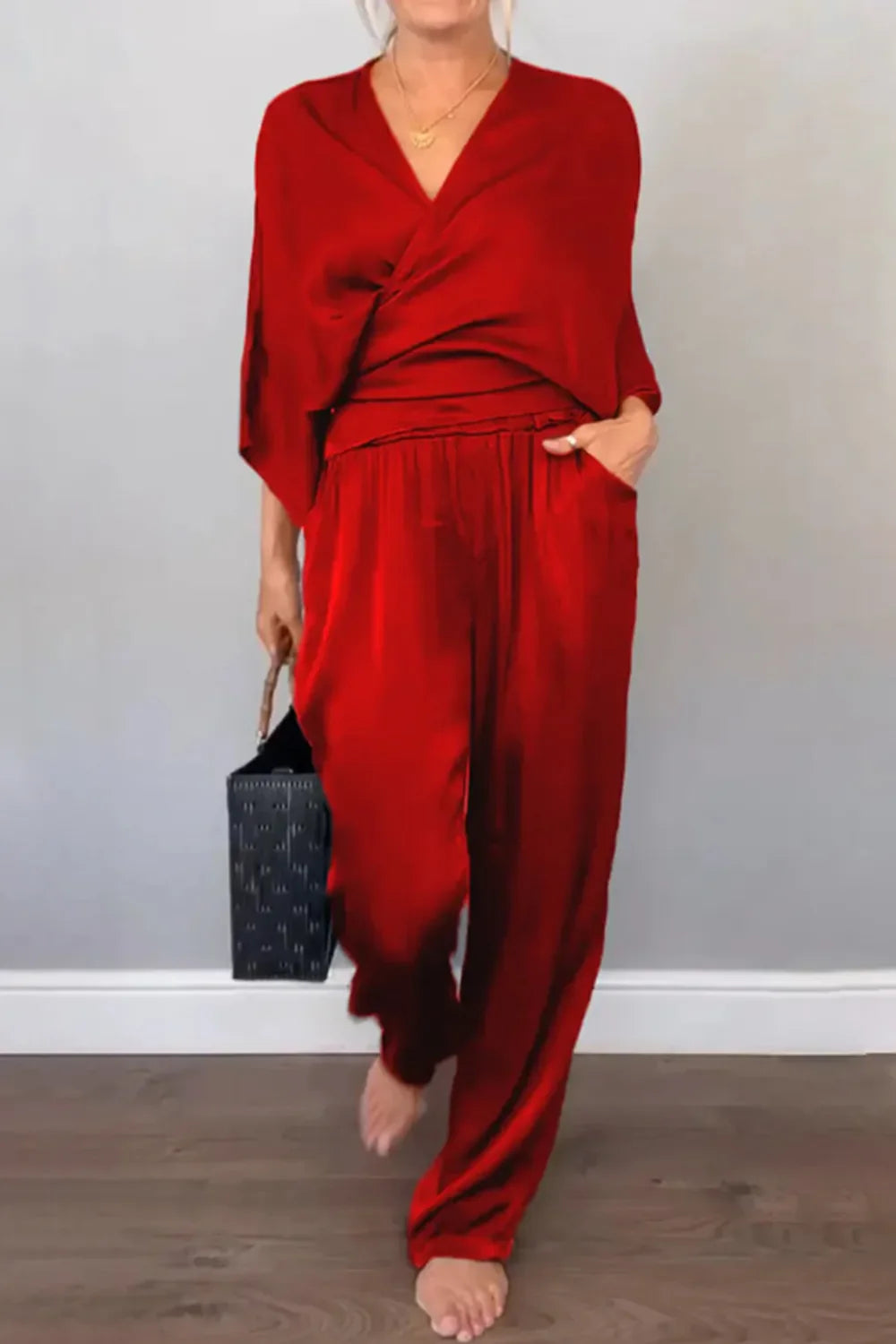 Plus Size Wrap Top & Pants Set