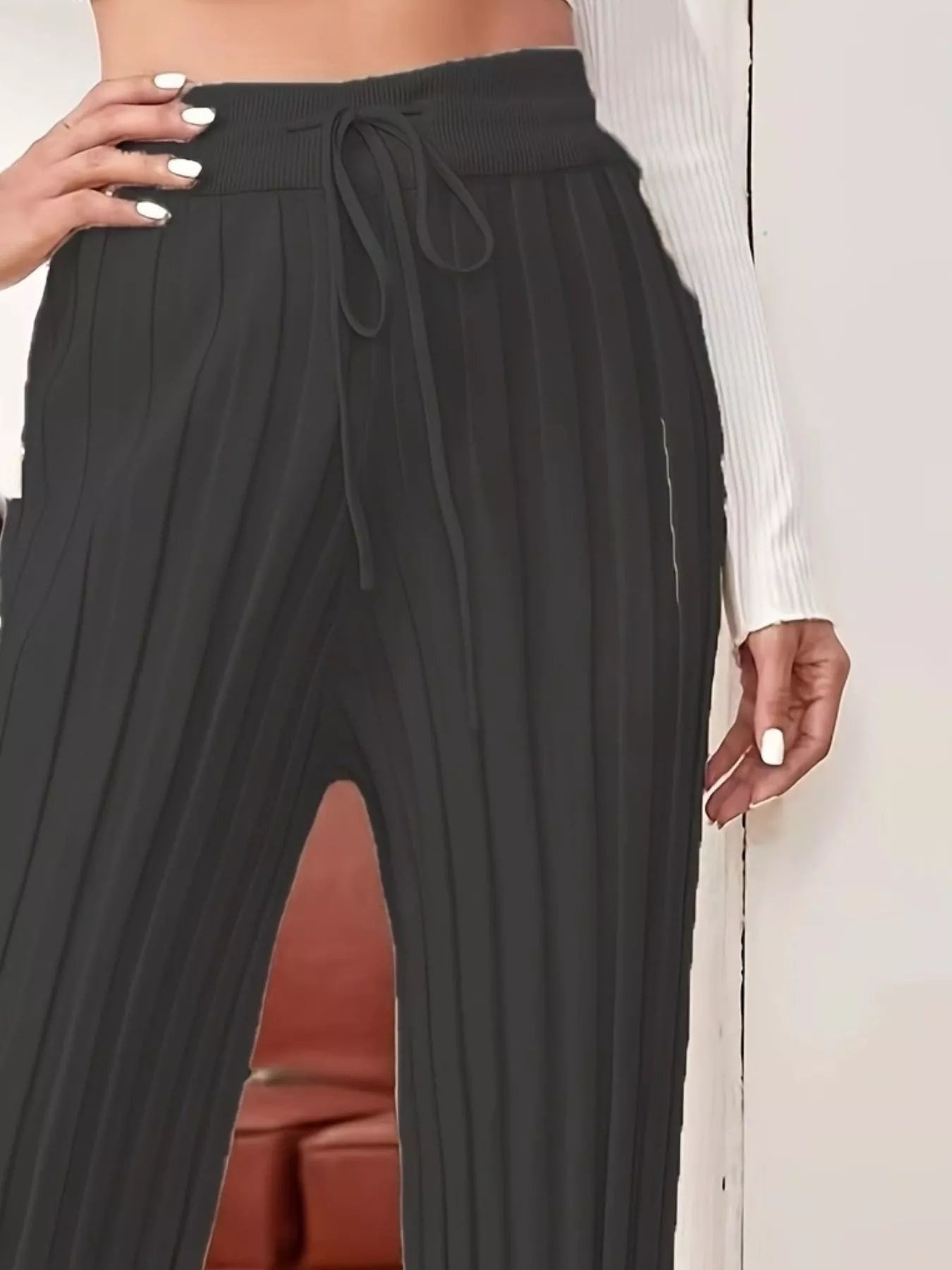 Plus Size Pleated Drawstring Waist Pants
