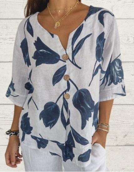 Printed V-Neck Pullover Shirt