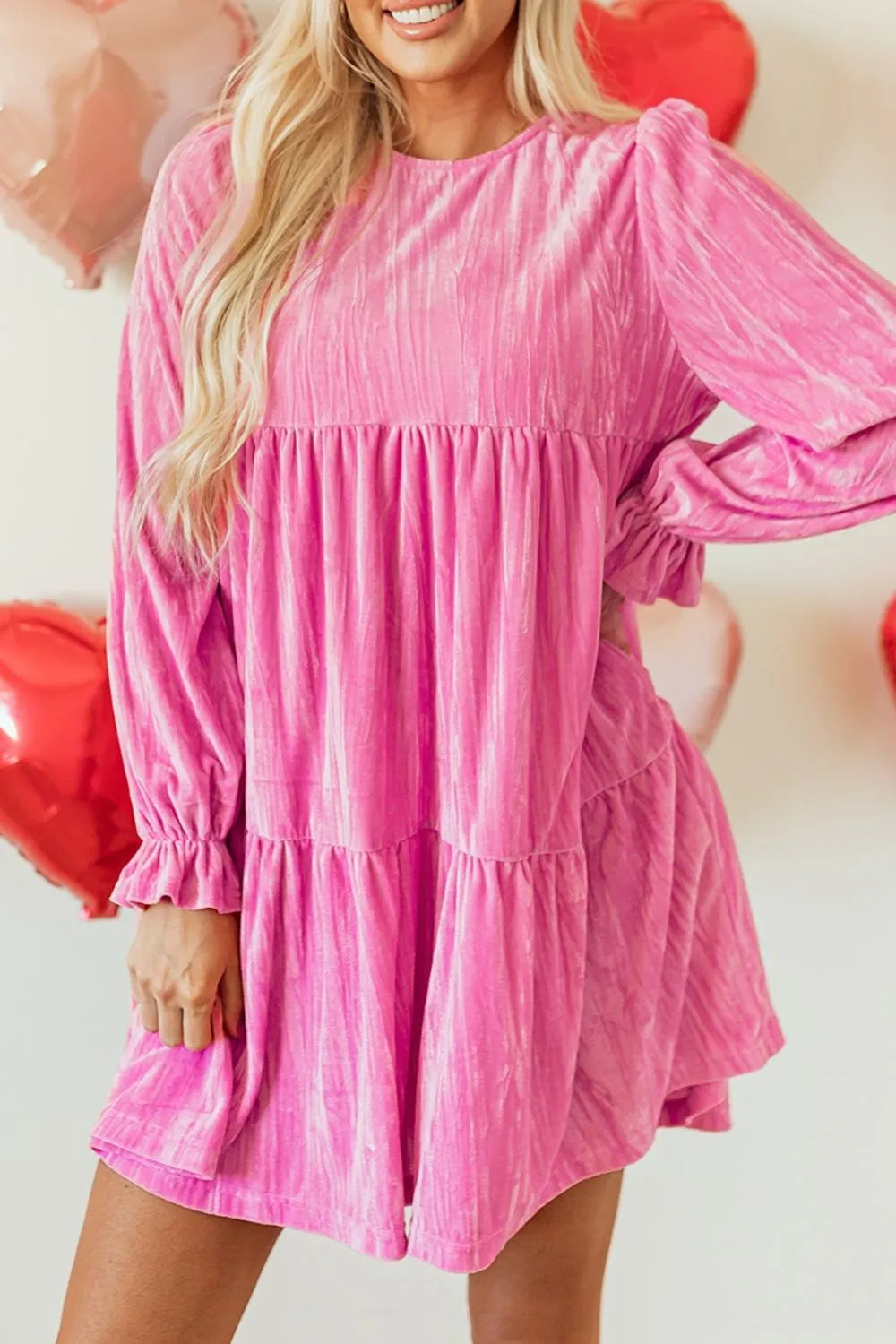 Hot Pink Tiered Mini Dress – Flounce Sleeve Chic