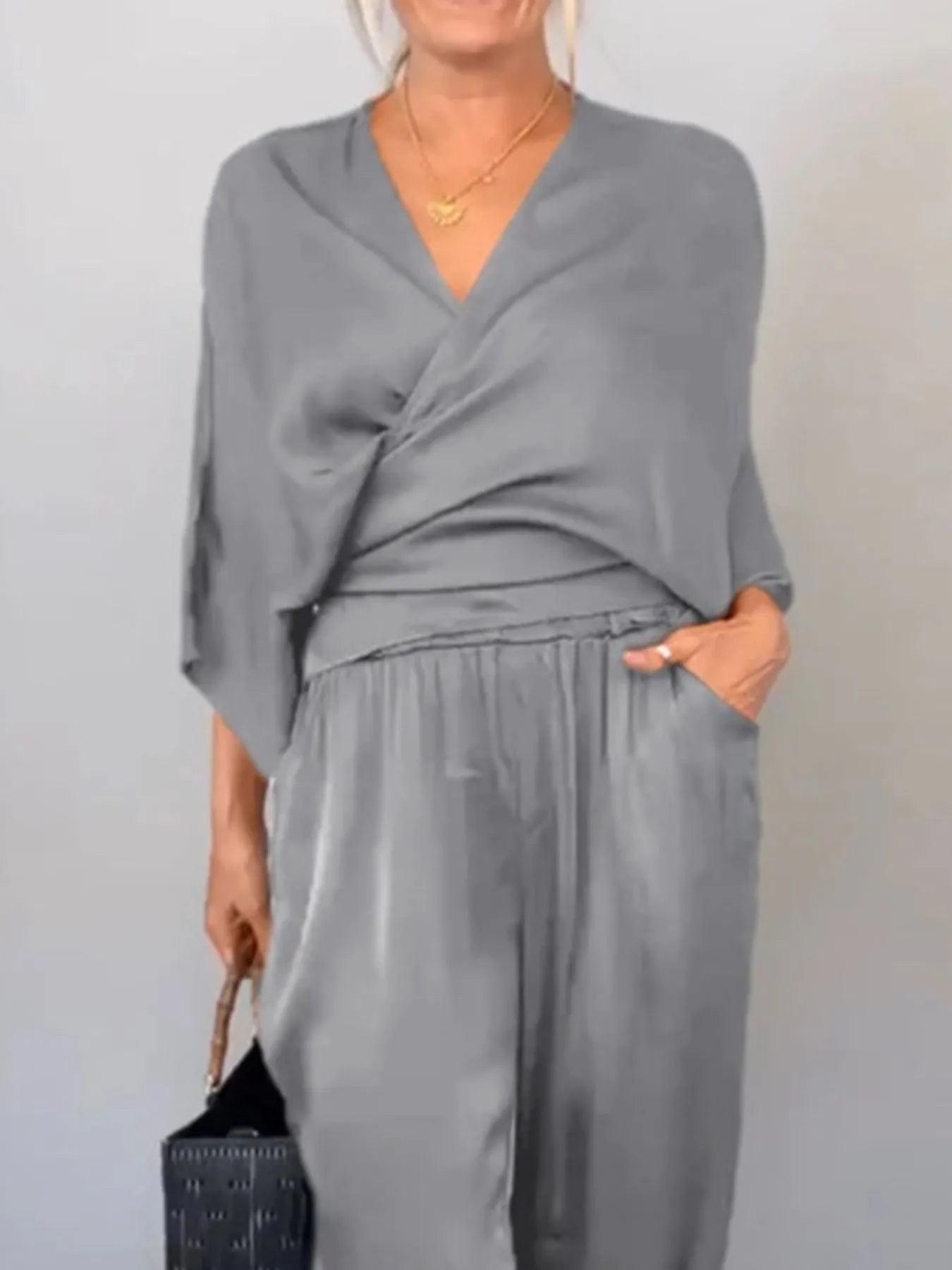 Plus Size Wrap Top & Pants Set