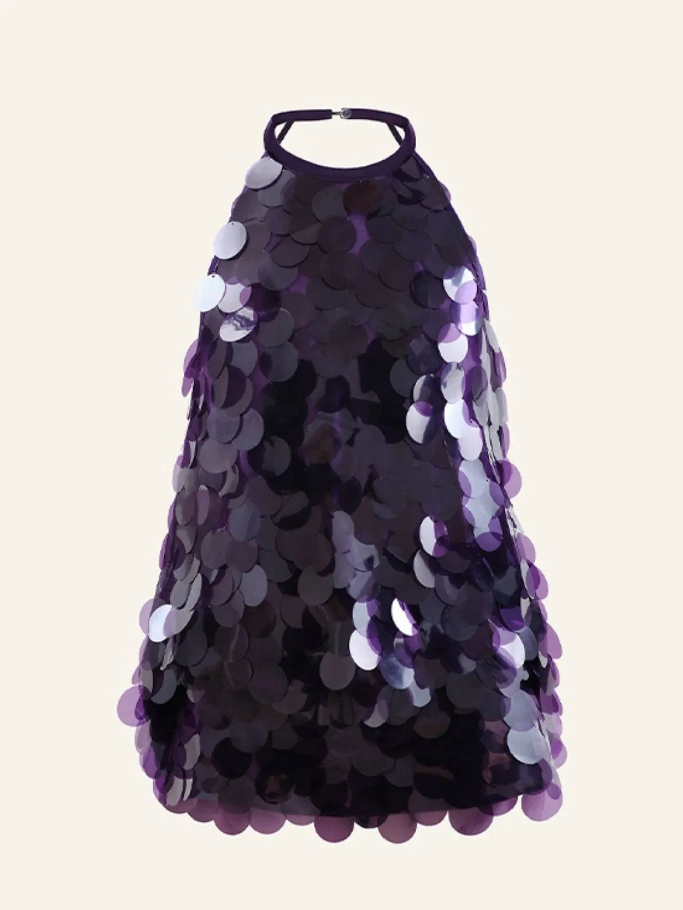 Plum Purple Backless Sequined Halter Neck Mini Dress – Sparkly Party Dress for Women | Swageye