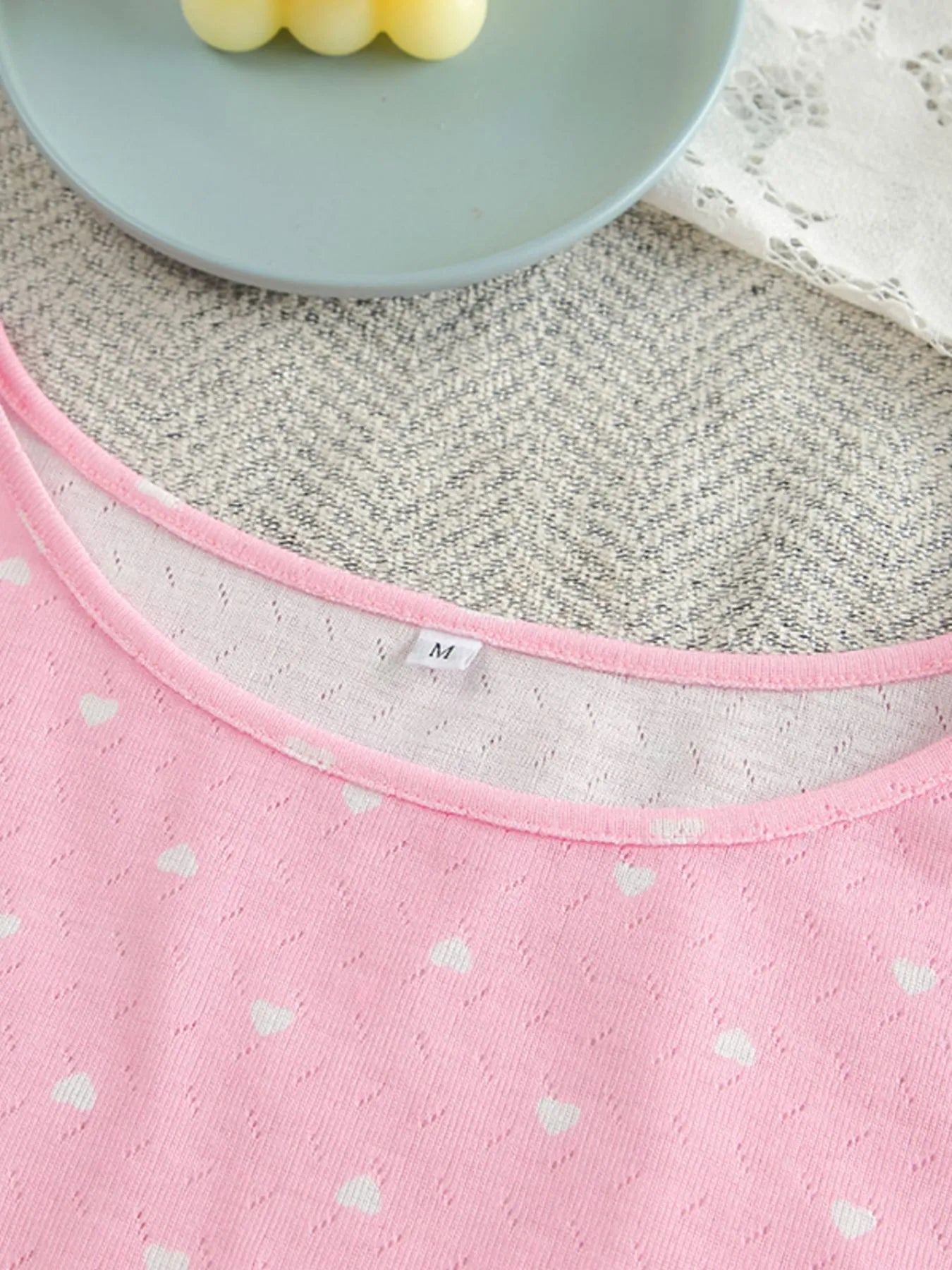 Sweet Pink Polka Dot Lounge Set – Soft Round Neck Top & Pants