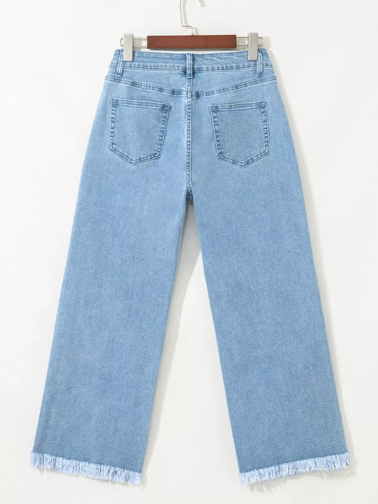 Colorful Sequin Christmas Tree Patched Raw Hem Cropped Wide Leg Jeans
