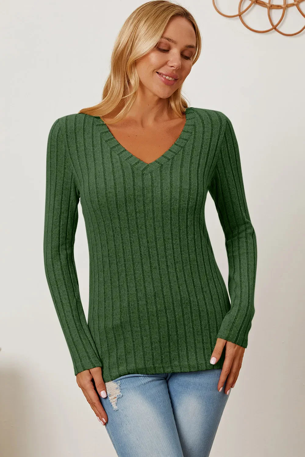 Comfy Ribbed V-Neck Long Sleeve Tee