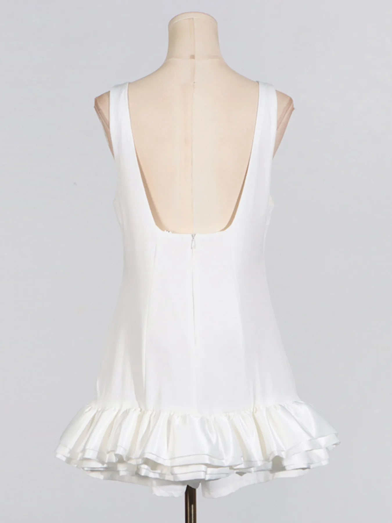 White Ruffled Hem Sleeveless Mini Dress – Flirty Summer Casual Dress for Women