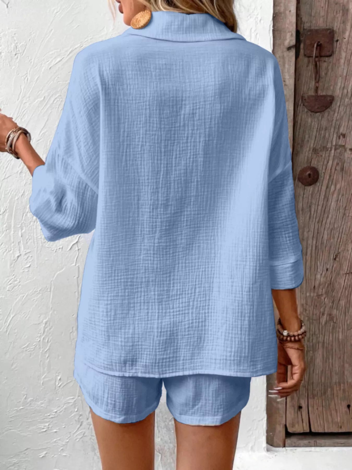 Button Detail Top and Shorts Set