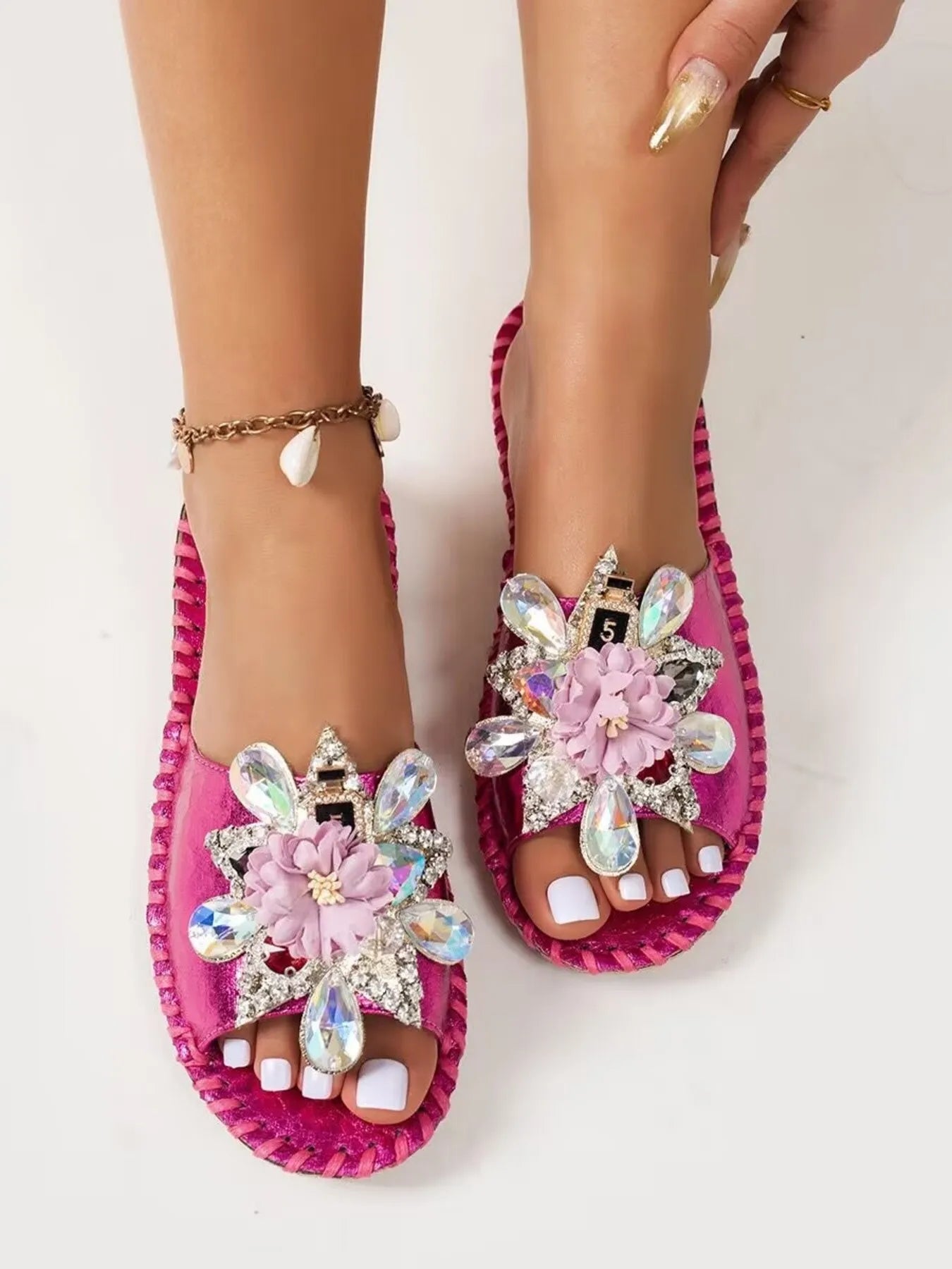 Floral Embellished Slide Sandals