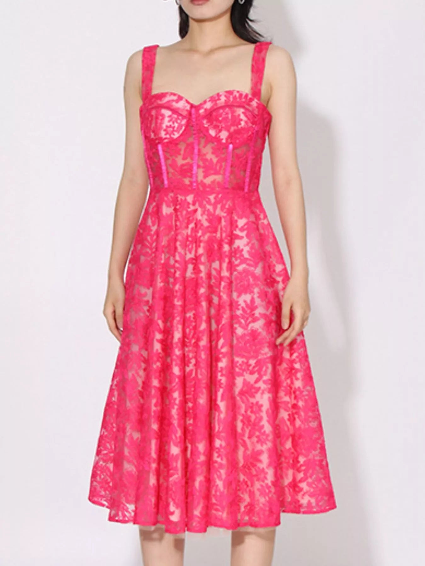 Rose Red Lace Sweetheart Neck Cami Dress – Romantic Sleeveless Mini Dress for Women