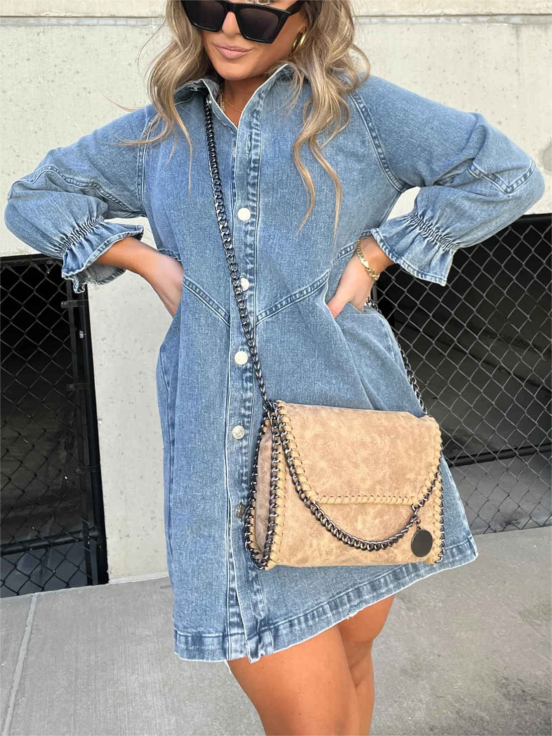 Nola | Chic Turn-Down Collar Denim Midi Dress