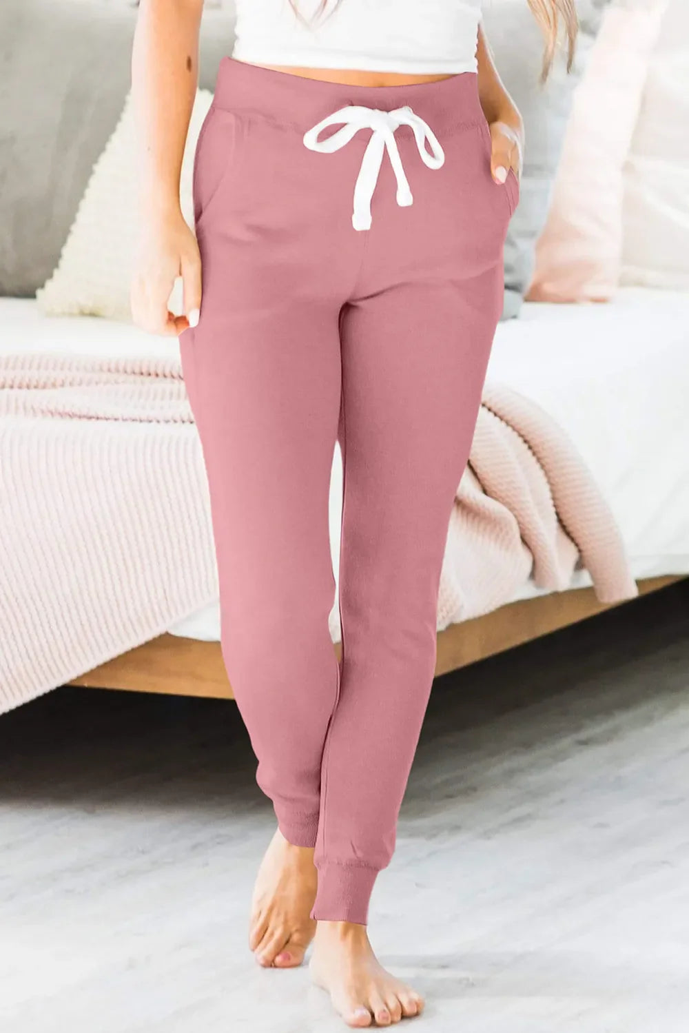 Dusty Pink Drawstring Joggers – Comfy With Pockets