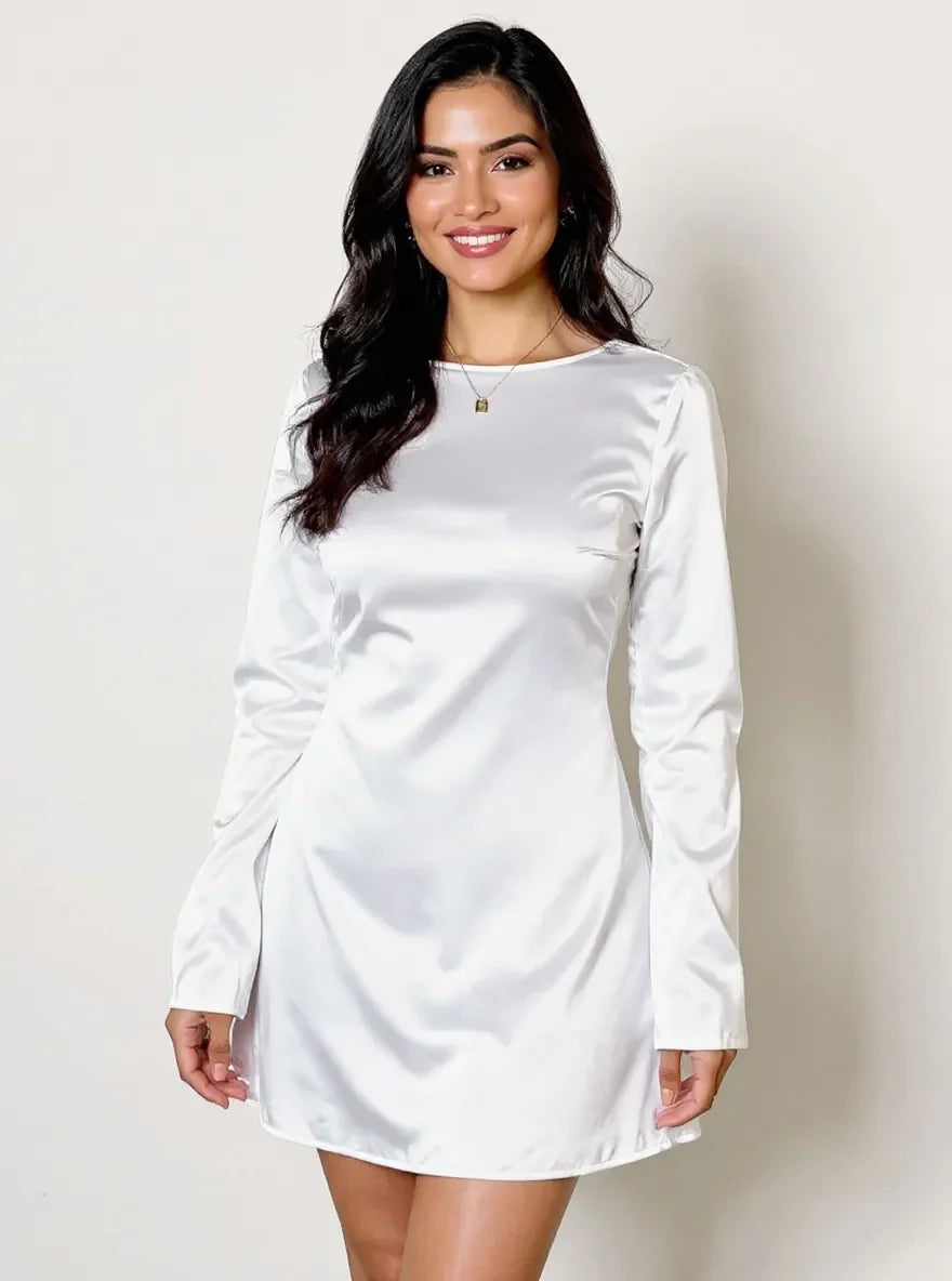 Round Neck Long Sleeve Mini Dress – Casual Bodycon Fall Dress for Women