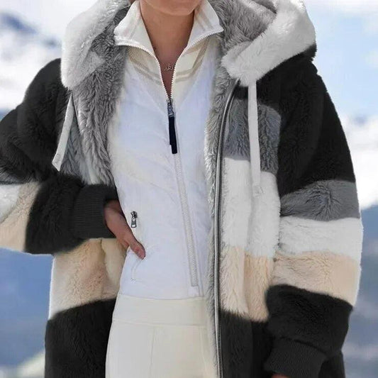 Isabella™ Women's Winter Jacket with Hood and Zipper Black Stripes