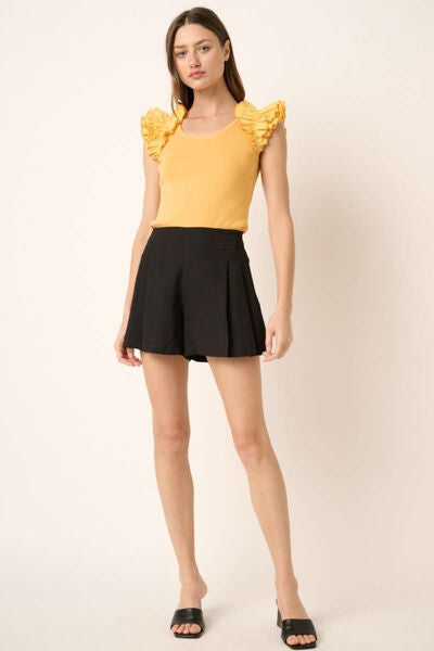 Black Pleated Shorts with Invisible Side Zipper
