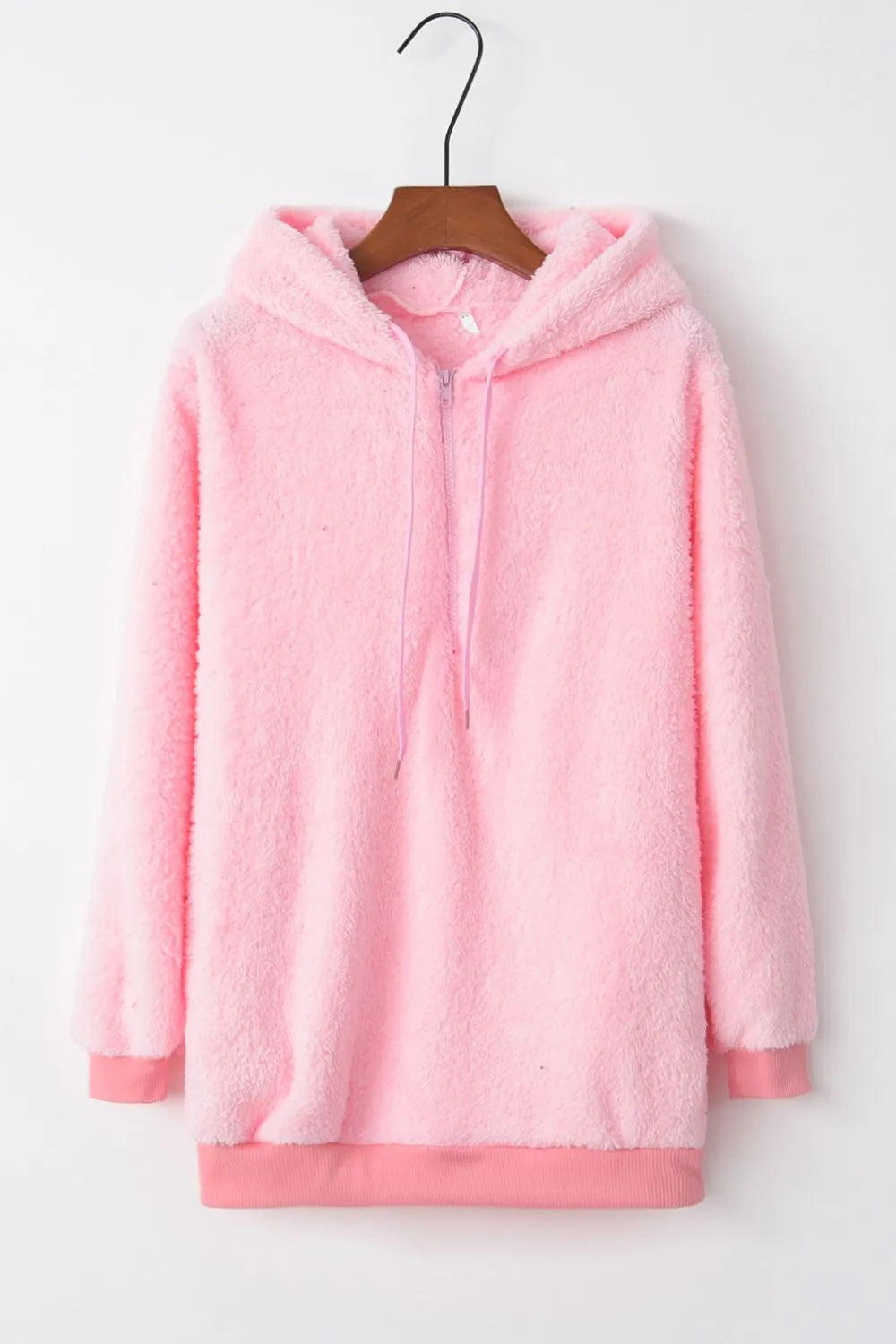 Cozy Quarter-Zip Teddy Hoodie – Full Size, Plush & Playful with Drawstring Style