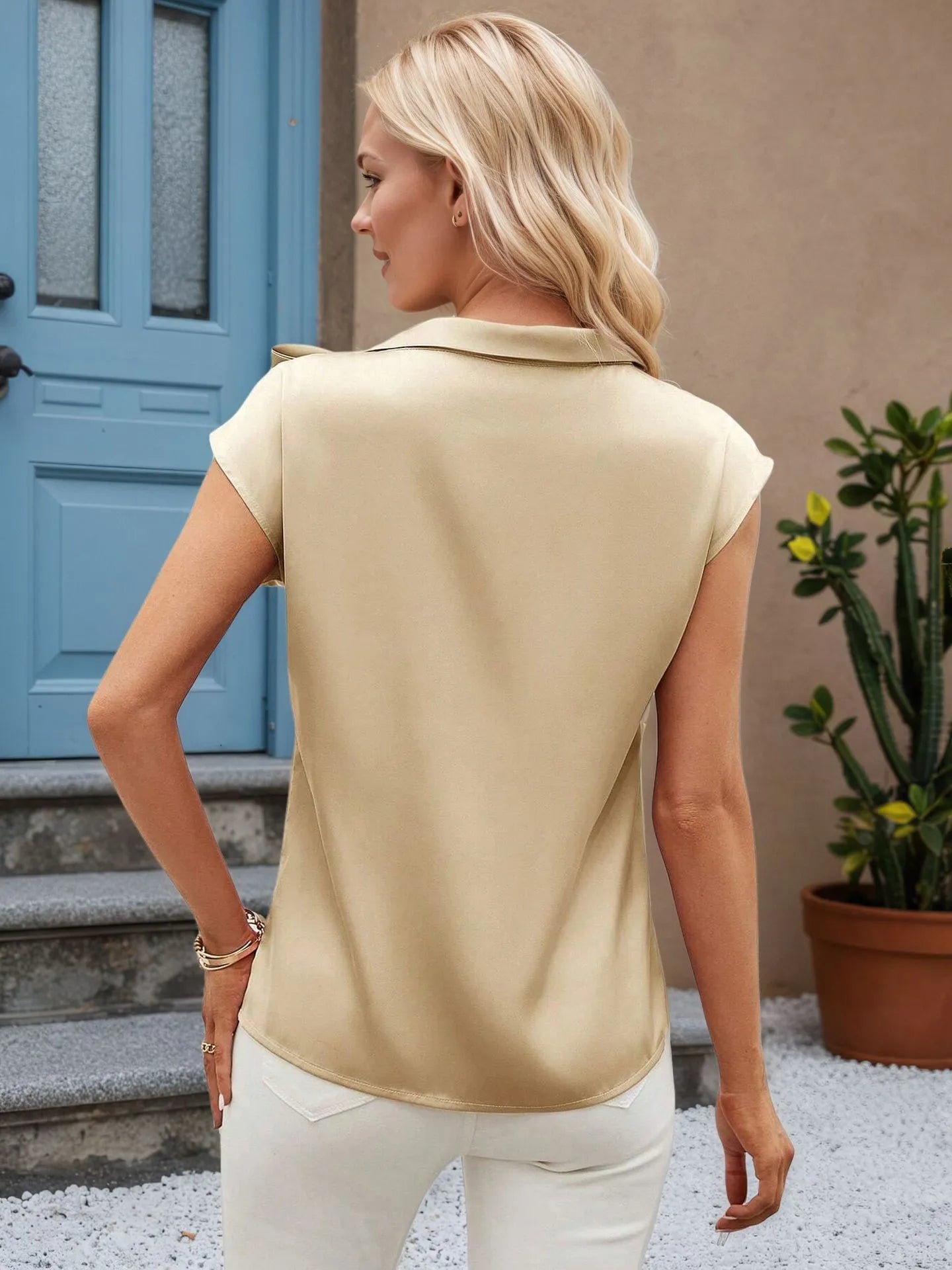 Feminine Bow Tie Blouse – Cap Sleeve, Stylish Look