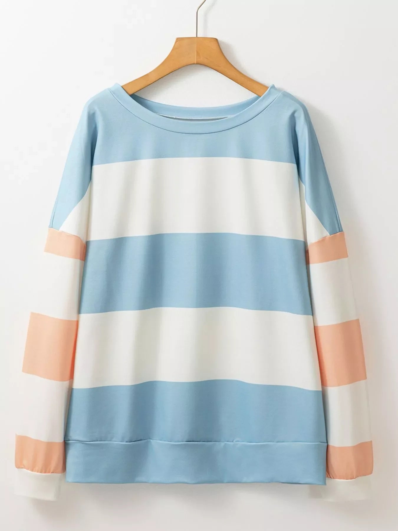Women’s Color Block Drop Shoulder Long Sleeve Top – Casual Loose Fit Pullover Shirt