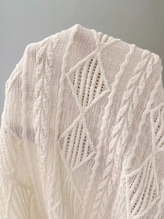 Diamond Pattern Round Neck Top