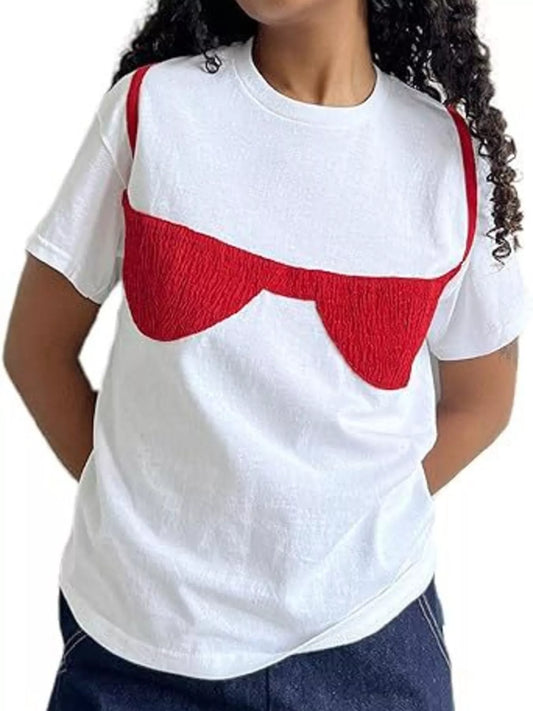 Full Size Bra Graphic Short Sleeve T-Shirt Plus Size Scarlet