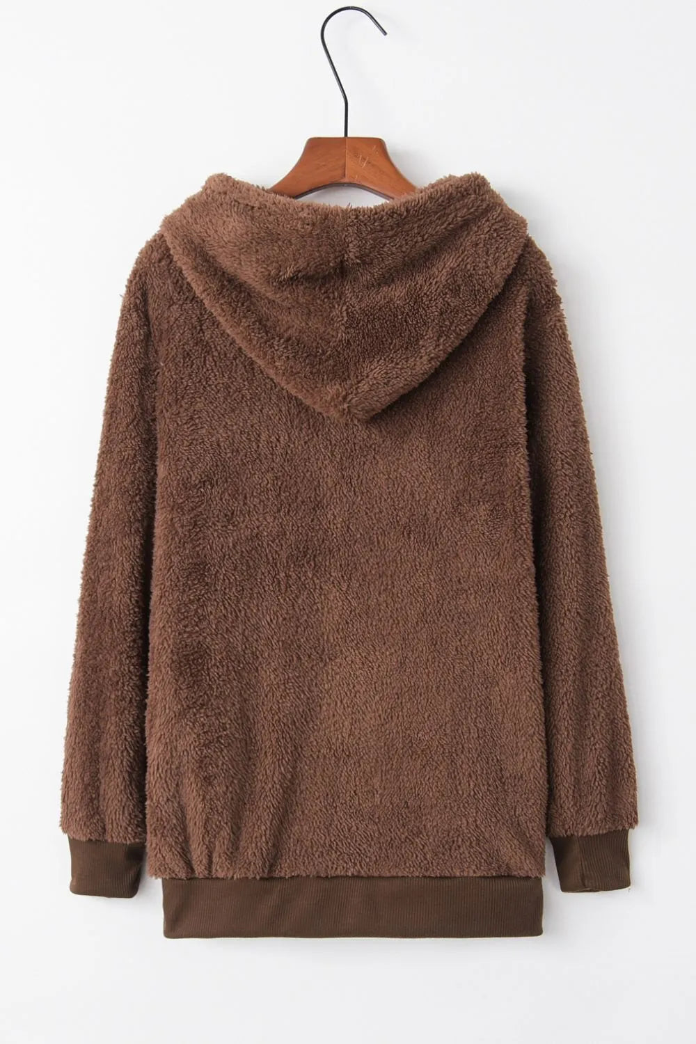 Cozy Quarter-Zip Teddy Hoodie – Full Size, Plush & Playful with Drawstring Style