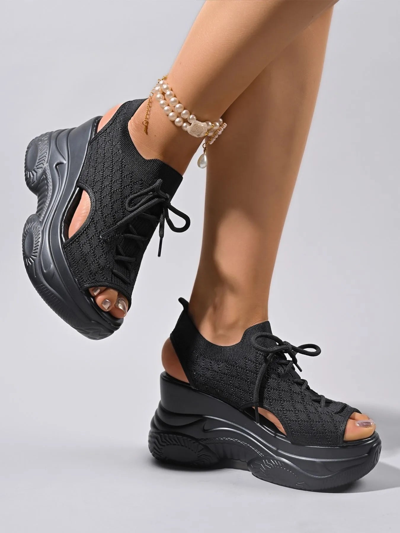 Lace-Up Cutout Platform Wedge Sandals – Bold, Elevated Look