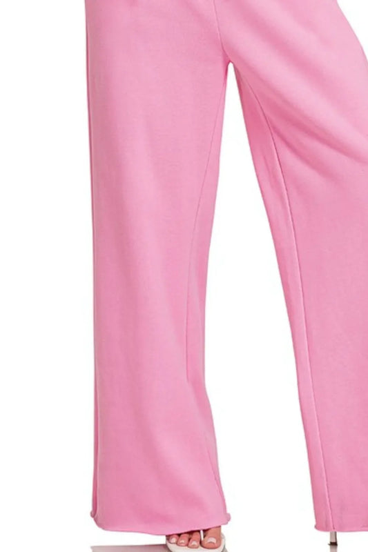Candy Pink Cozy Seam Wide Leg Pants