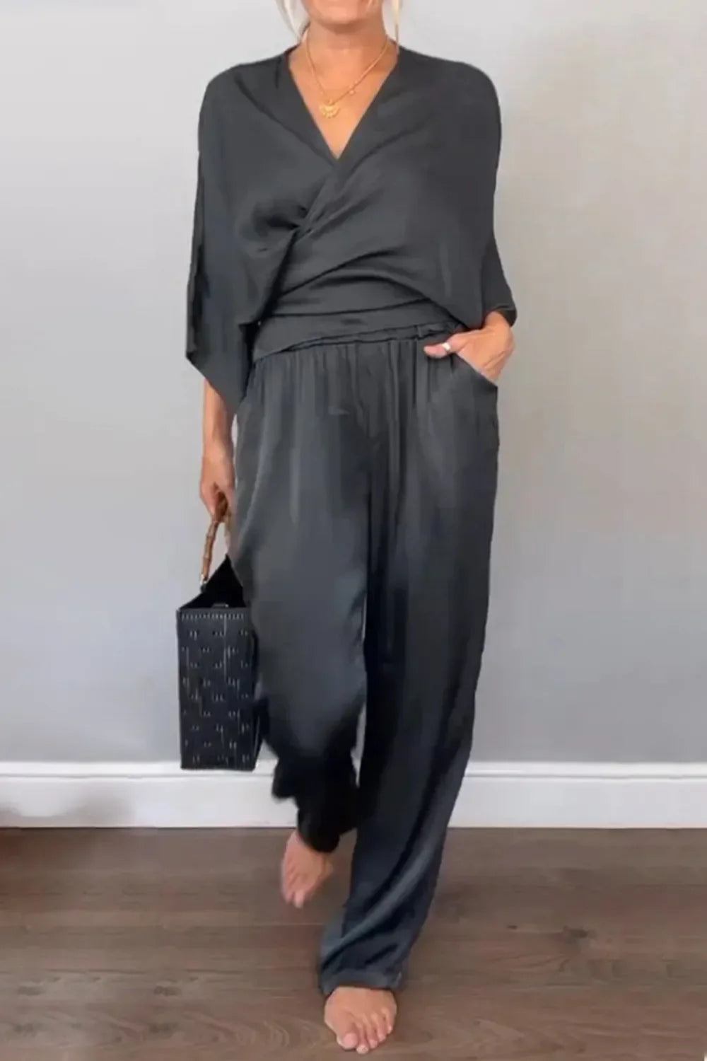 Plus Size Wrap Top & Pants Set