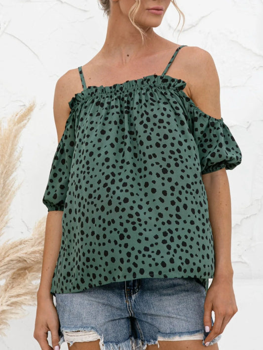 Puff Sleeve Polka Dot Ruffle Cami Top