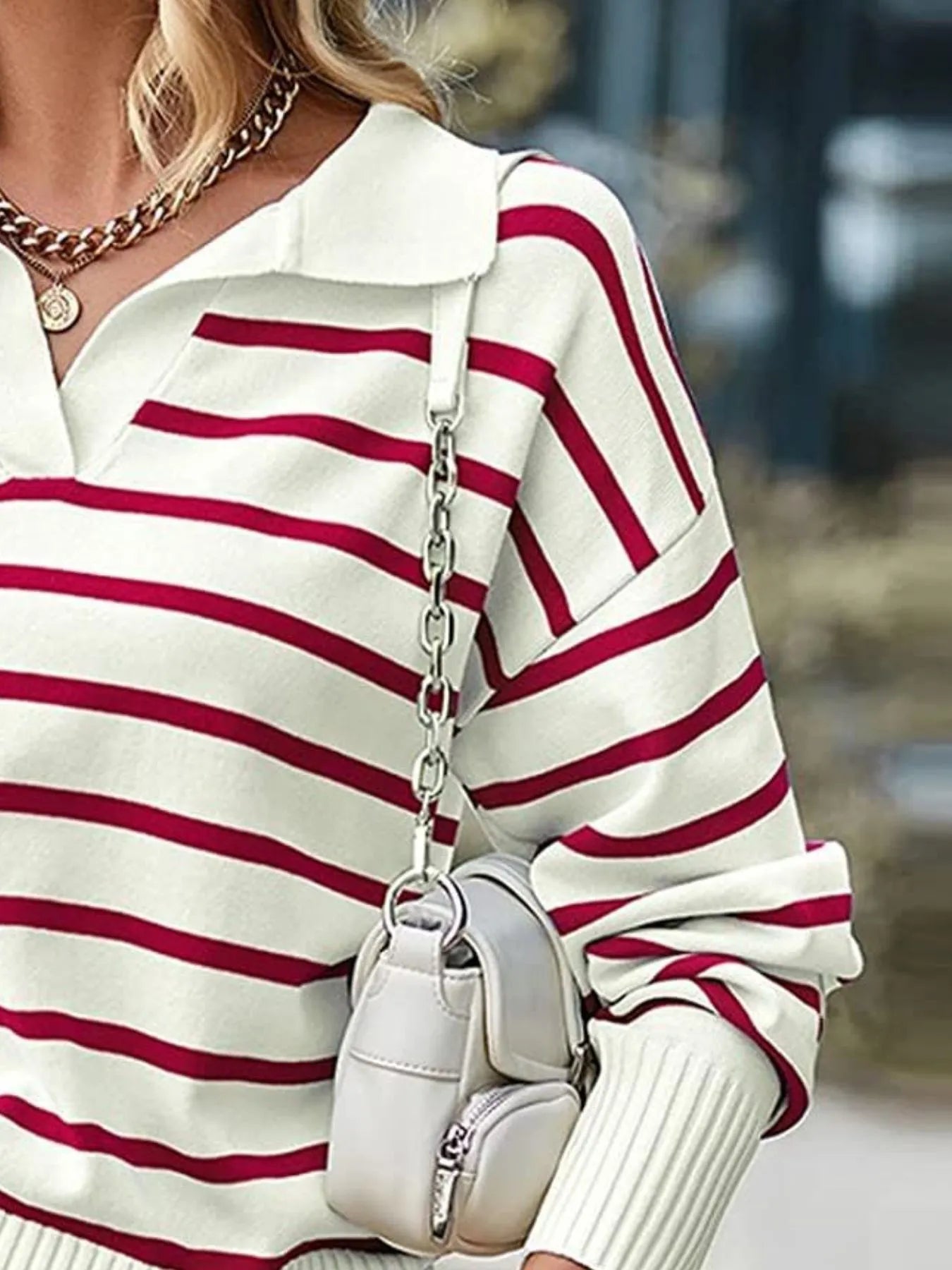 Ribbed Striped Sweater with Long Sleeves