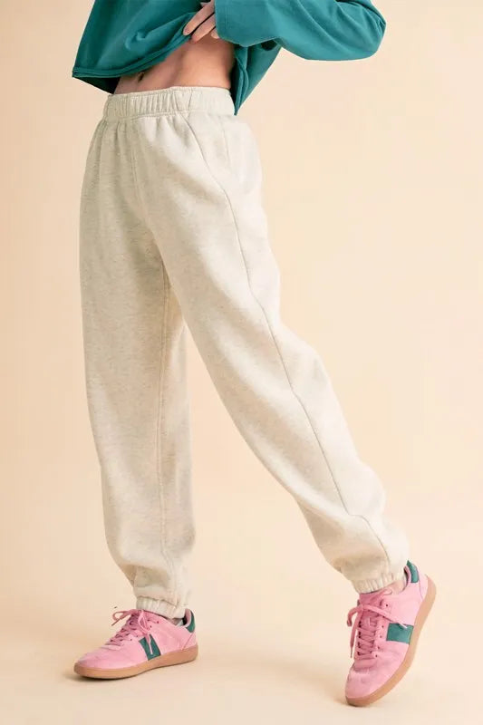 Heather Bone Drawstring Elastic Waist Joggers