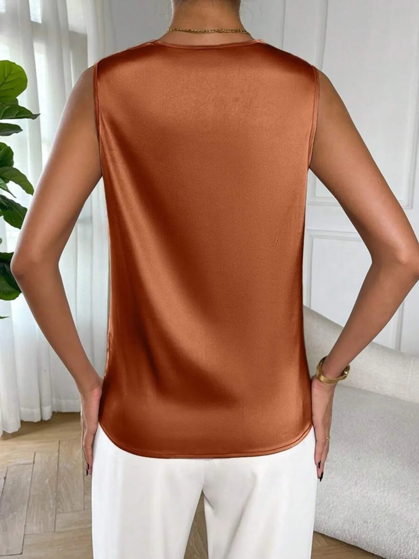 Satin Cowl Neck Sleeveless Blouse