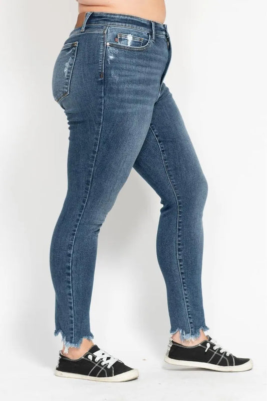 Shark Bite Hem High Waist Skinny Jeans