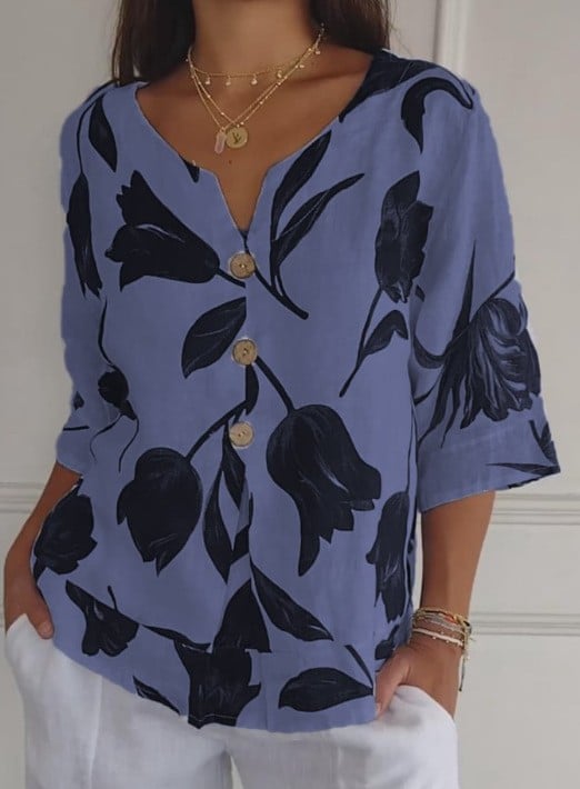 Printed V-Neck Pullover Shirt Lilac