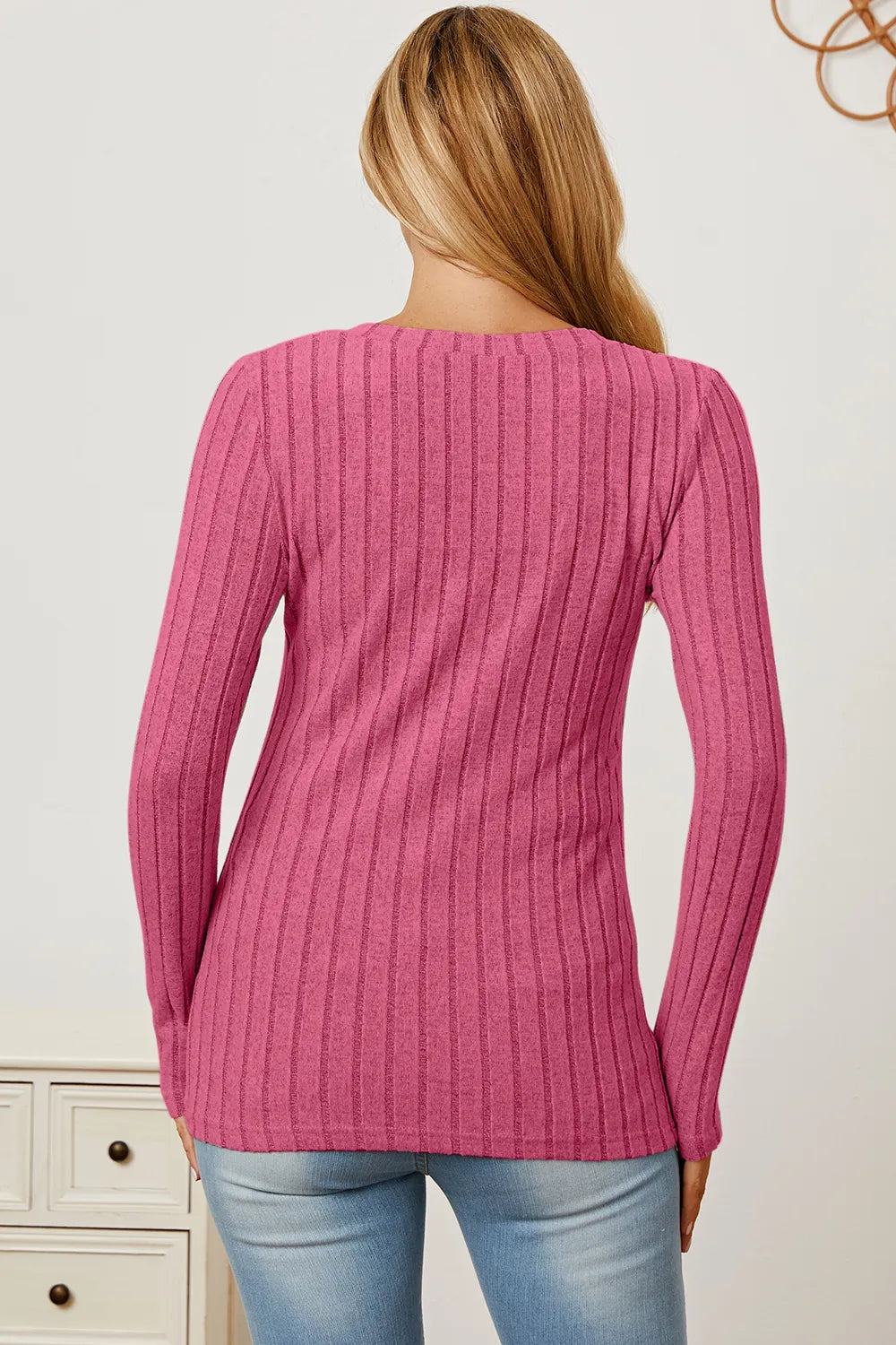 Comfy Ribbed V-Neck Long Sleeve Tee